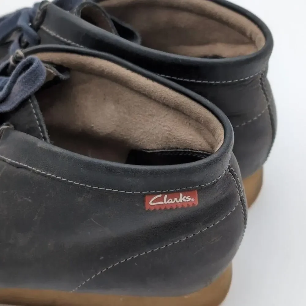Clarks Shoes Mens Size 9 Wallabee Gray Leather Moccasin Lace Up Gum Sole Casual